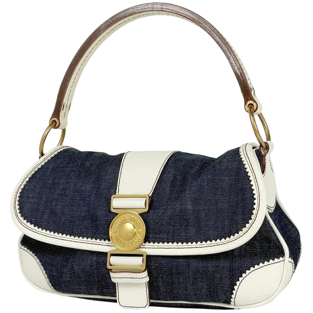 Miu Miu Shoulder Bag Canvas Navy Blue White